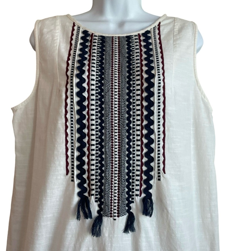 White Stuff Embroidered Boho Mini‎ Shift Dress 12 White Tassel Artsy Day Dress